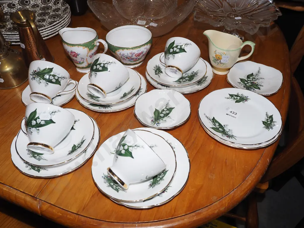 Delphine cups, saucers, plates, Grafton creamer and sugar, small jug Image 1++