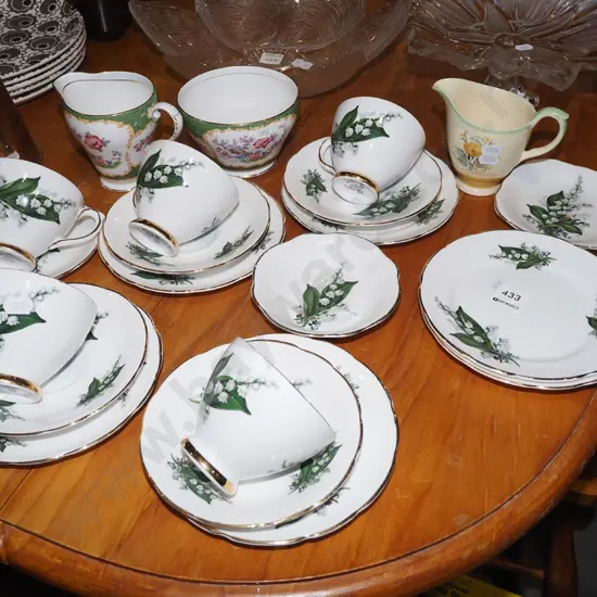 Delphine cups, saucers, plates, Grafton creamer and sugar, small jug