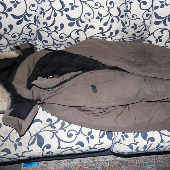 Canadian goose size Large hooded jacket - repair to 1 pocket, marks to jacket