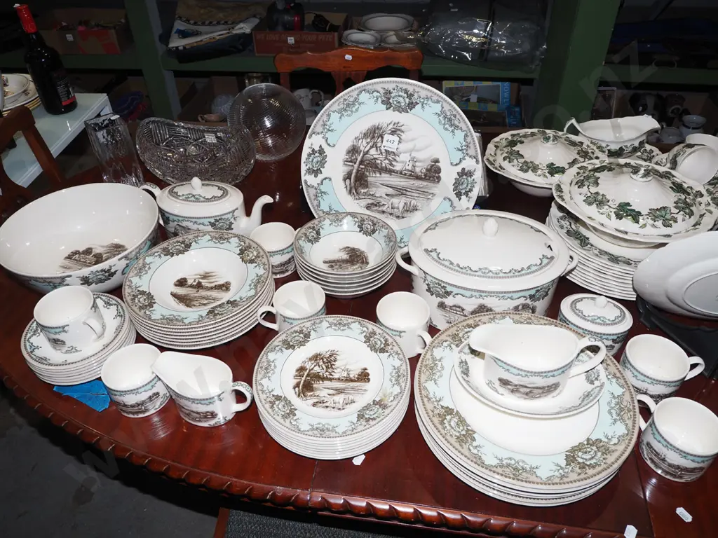assorted Johnson Bros river scene items; soup tureens, teapots etc Image 1++