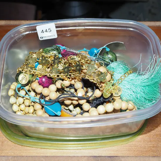 plastic tub and costume jewellery