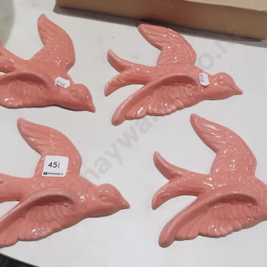 4x pink ceramic wall mounted bird figurines L160