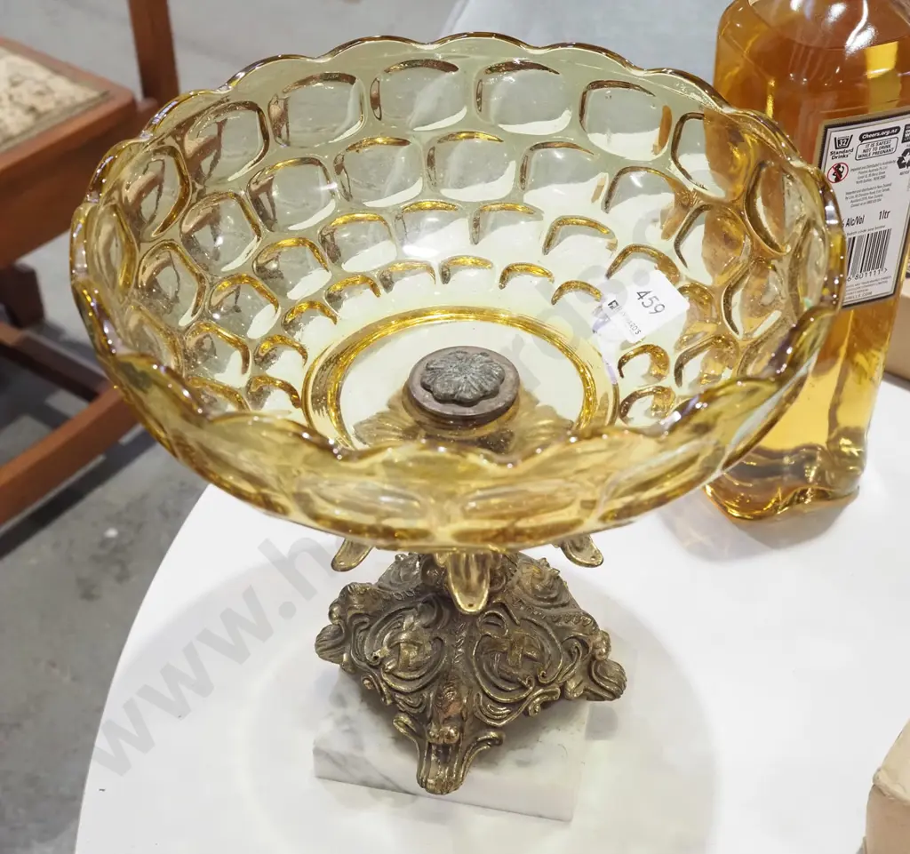 marble , brass, amber glass comport H240 Image 1++
