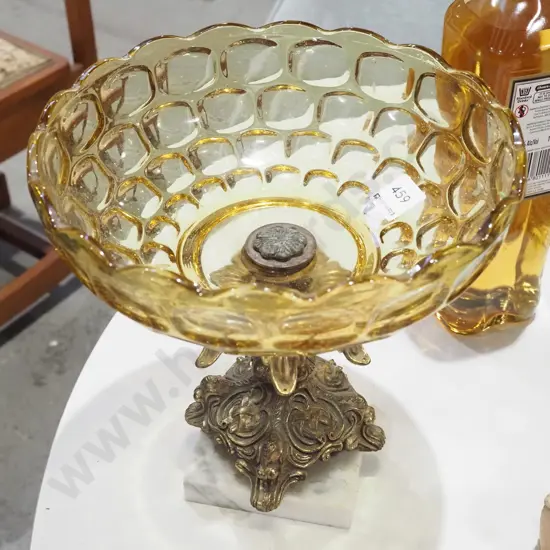 marble , brass, amber glass comport H240