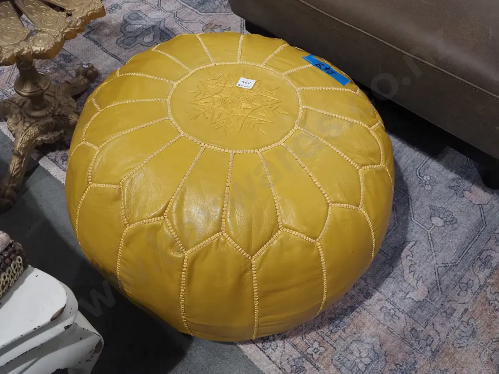mustard coloured leather pouffe Image 1++