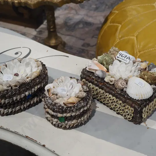 3x shell covered trinket boxes