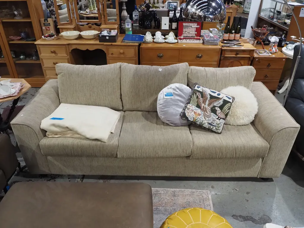 Dunlop Living taupe fabric upholstered 3 seater settee Image 1++