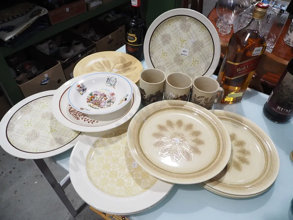 assorted Crown Lynn pottery plates, including nursery tales bowl, 3x Korean coffee cups Image 1++