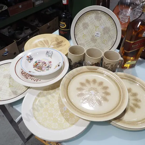 assorted Crown Lynn pottery plates, including nursery tales bowl, 3x Korean coffee cups