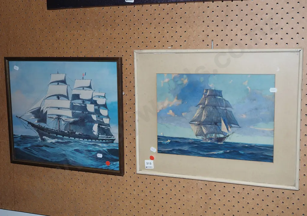2x sailing ship prints - red dots Image 1++