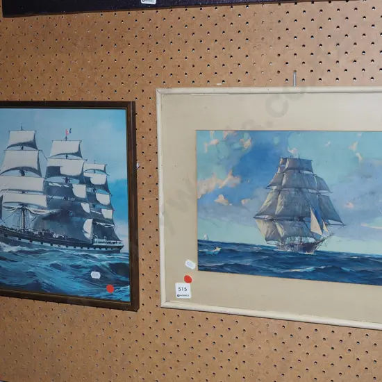 2x sailing ship prints - red dots