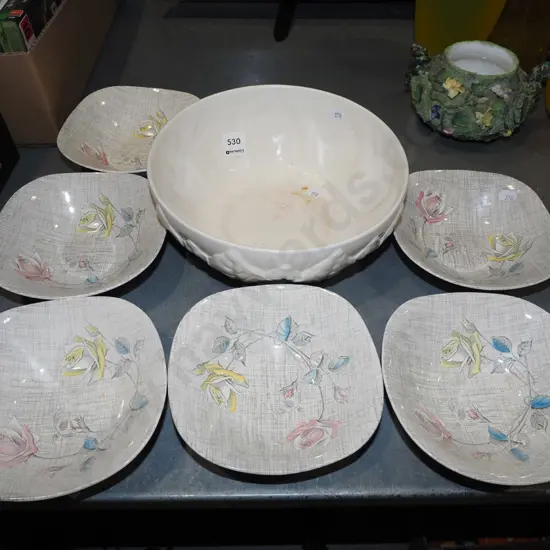 Spode leaf pattern bowl - crack, 6x Meakin rose duet sweet dishes
