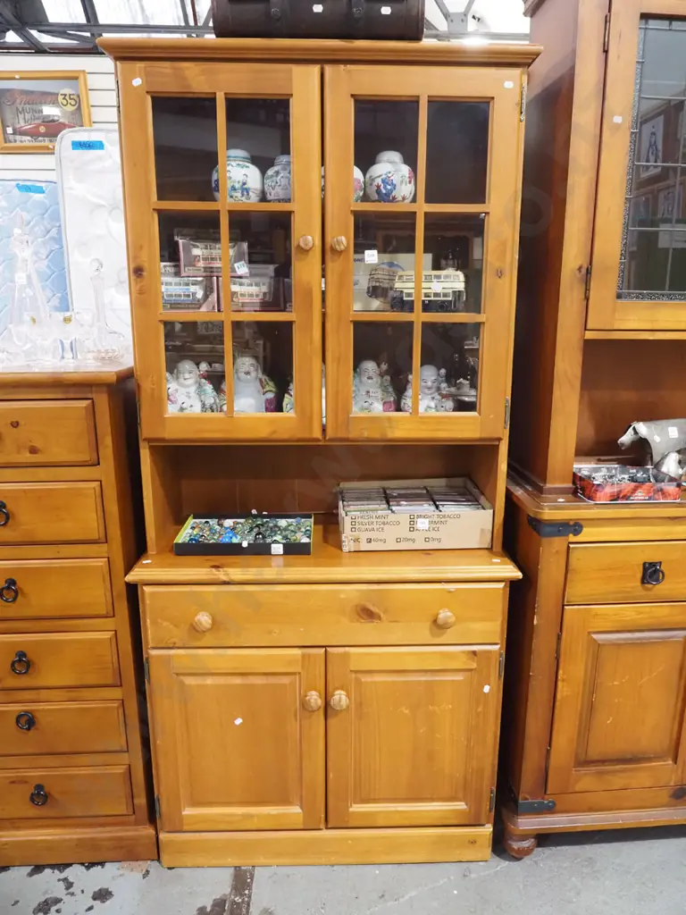 solid pine wall unit with 2 doors, 1 drawer and glazed doors with wooden astragals Image 1++