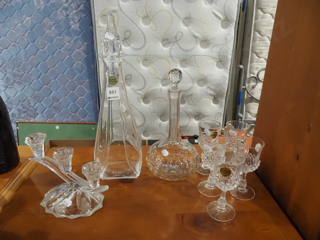stoppered crystal decanters, candelabra, sherry glasses Image 1++