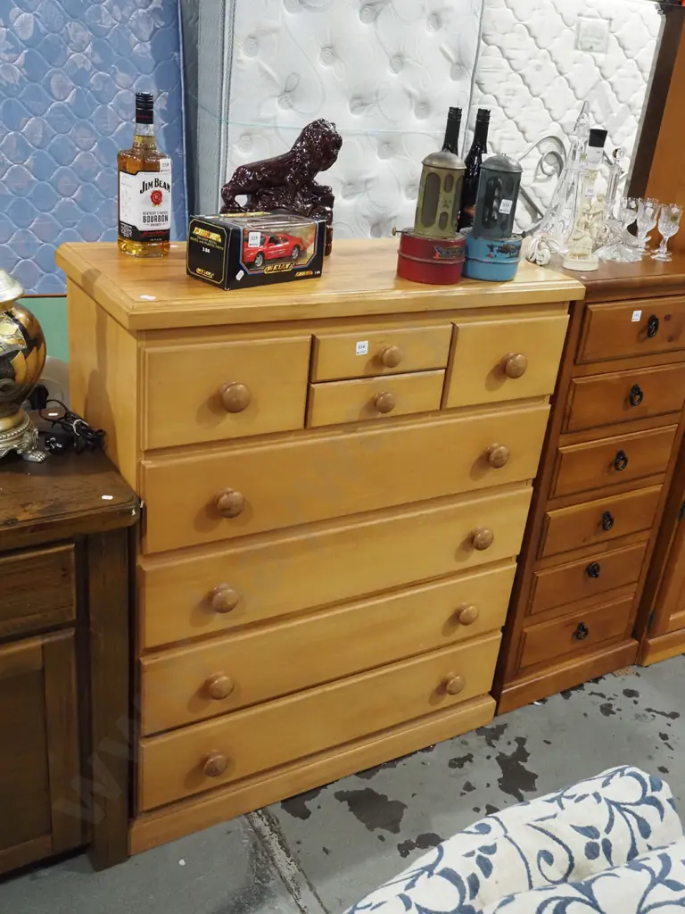 mdf rimu veneer 8 drawer chest - varnish needs attention H1200 W990 D430 Image 1++