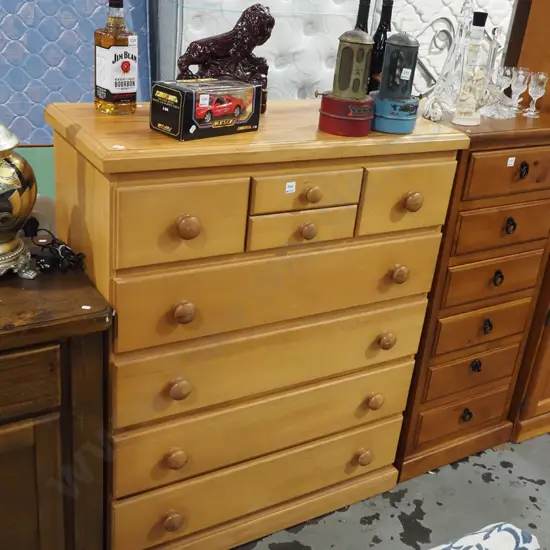 mdf rimu veneer 8 drawer chest - varnish needs attention H1200 W990 D430