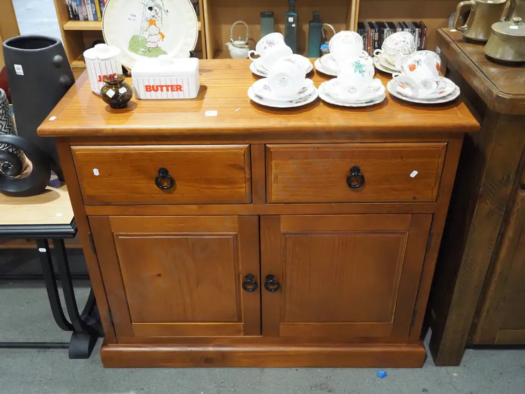 pine 2 drawer 2 door cupboard H790 W930 D400 Image 1++