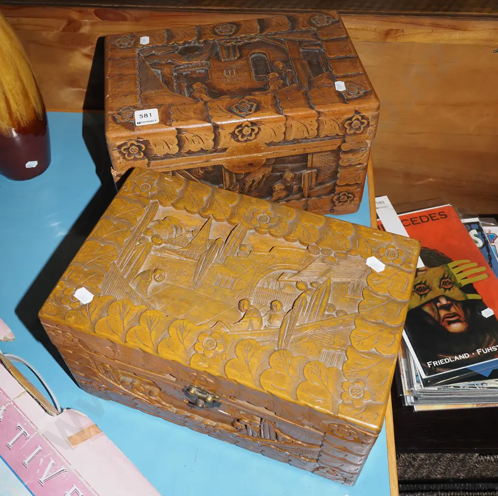 2x small carved camphorwood chests L310 Image 1++