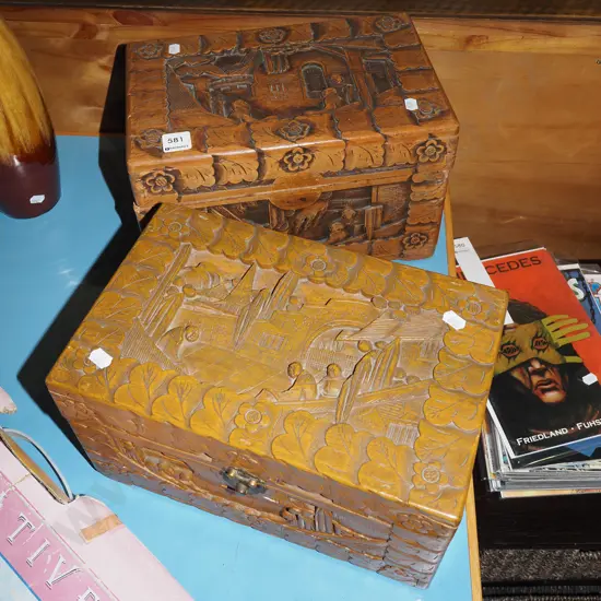 2x small carved camphorwood chests L310