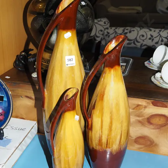 3x Blue Mountain ewer vases 