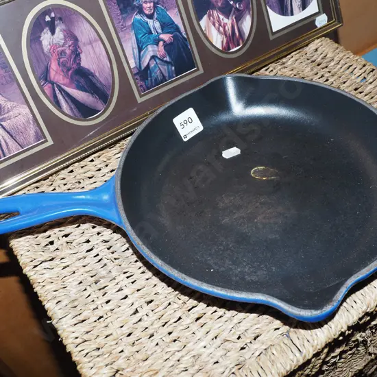 blue enamel cast iron frying pan Diam240