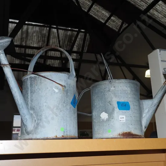 2x galvanised watering cans