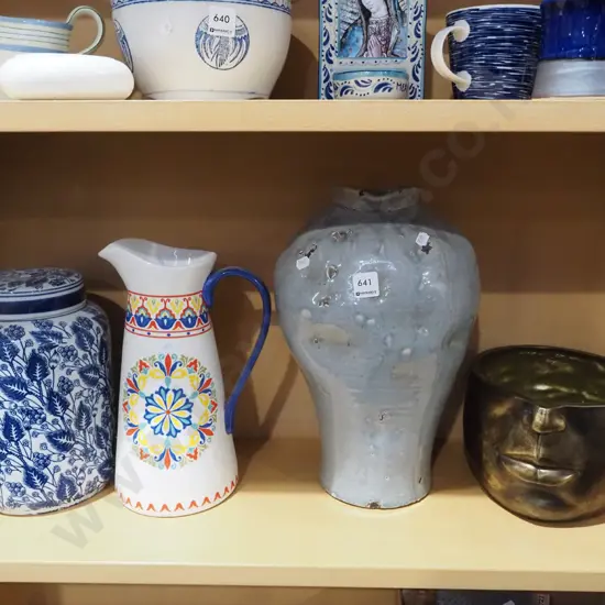 shelf; half face bowl, pottery vase, jug etc Tallest vase H380