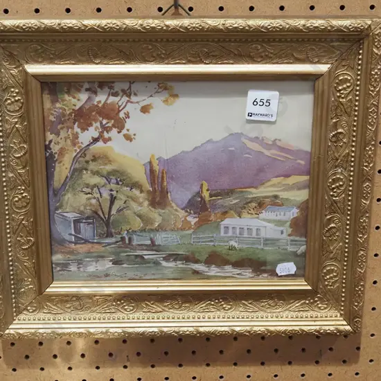 ornate gilt framed print - farm scene