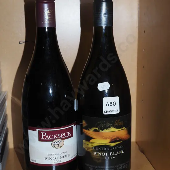 bottle of Packspur 2003 pinot noir, Gibston Valley pinot blanc 2006