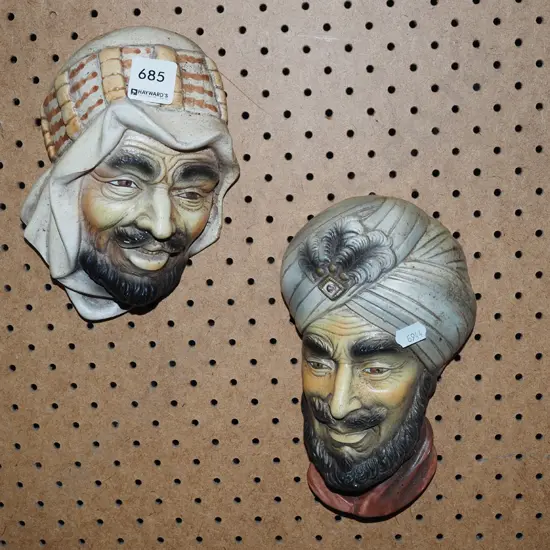 2x Japanese male wall mounted figurines