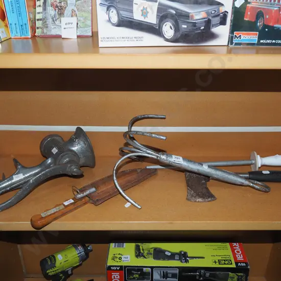 shelf; mincer, knife, anchor etc