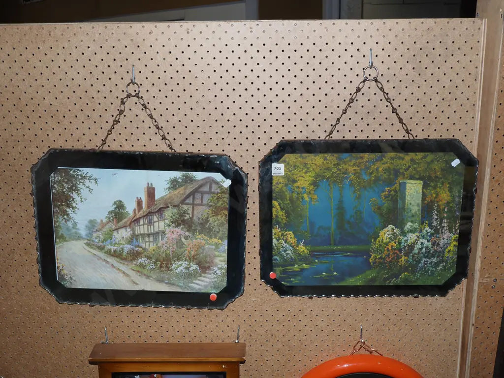 2x mirror framed prints - red dots Image 1++