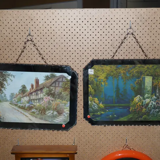 2x mirror framed prints - red dots
