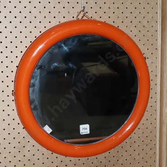1970s plastic framed circular wall mirror