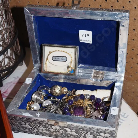 pressed metal jewellery box and costume jewellery W180