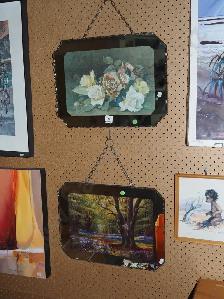 2x mirror framed prints - green dots Image 1++