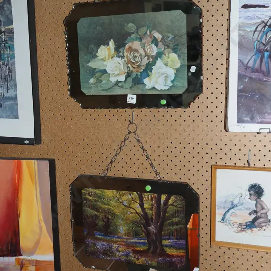 2x mirror framed prints - green dots