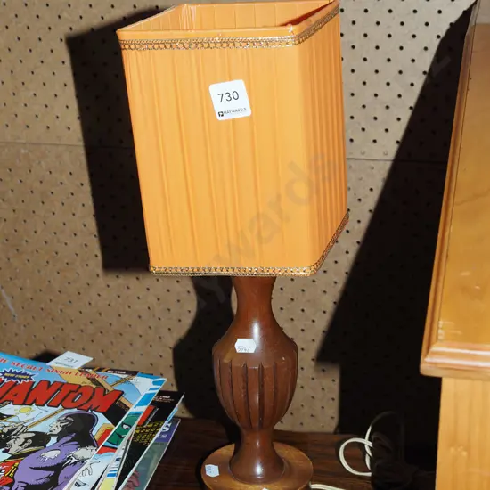 wood based table lamp with orange shade H410