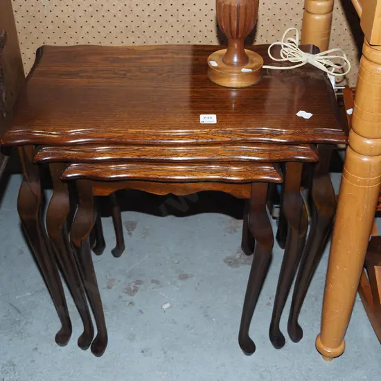 nest of 3 dark stained tables