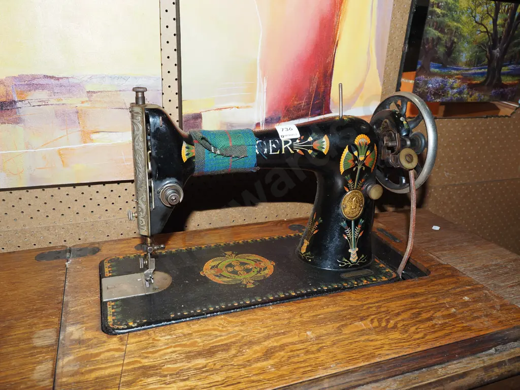 vintage Singer treadle sewing machine - some signs of wear, original belt Image 1++