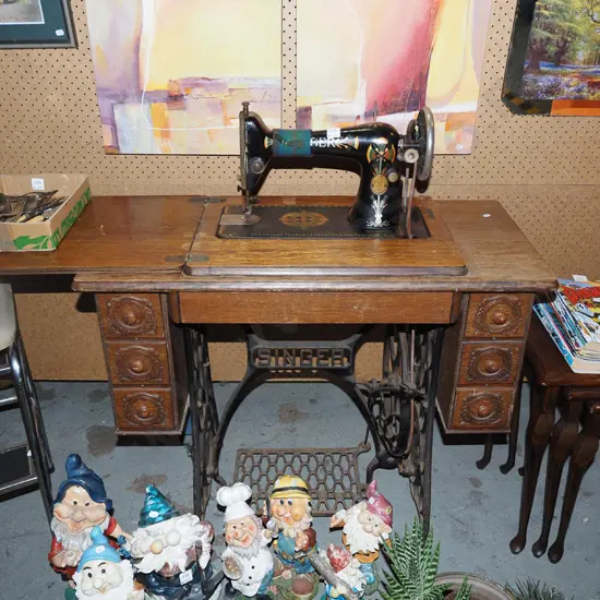 vintage Singer treadle sewing machine - some signs of wear, original belt