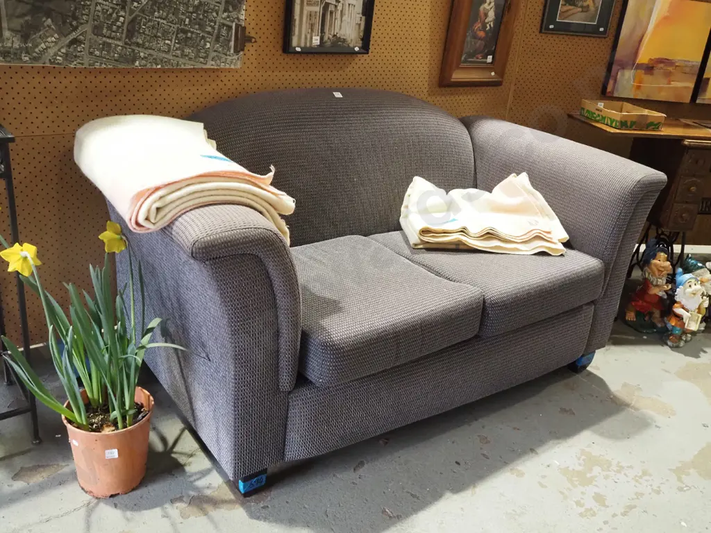 grey upholstered 2 seater settee Image 1++