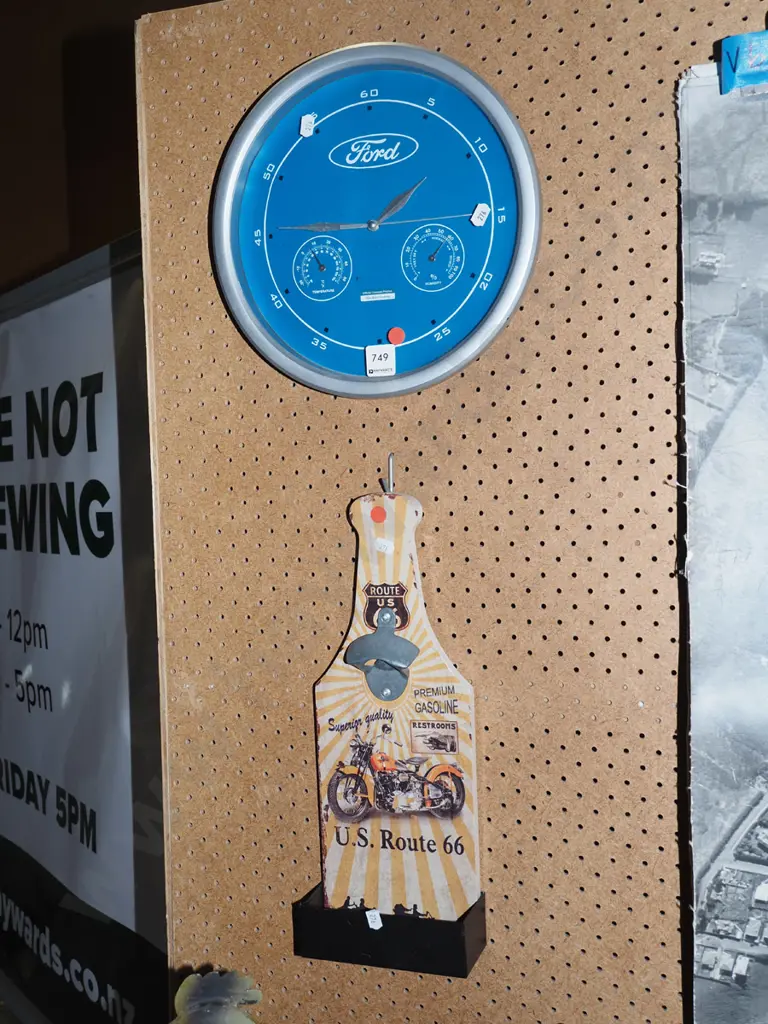Ford themed wall clock, wall mounted bottle opener - green dots Image 1++
