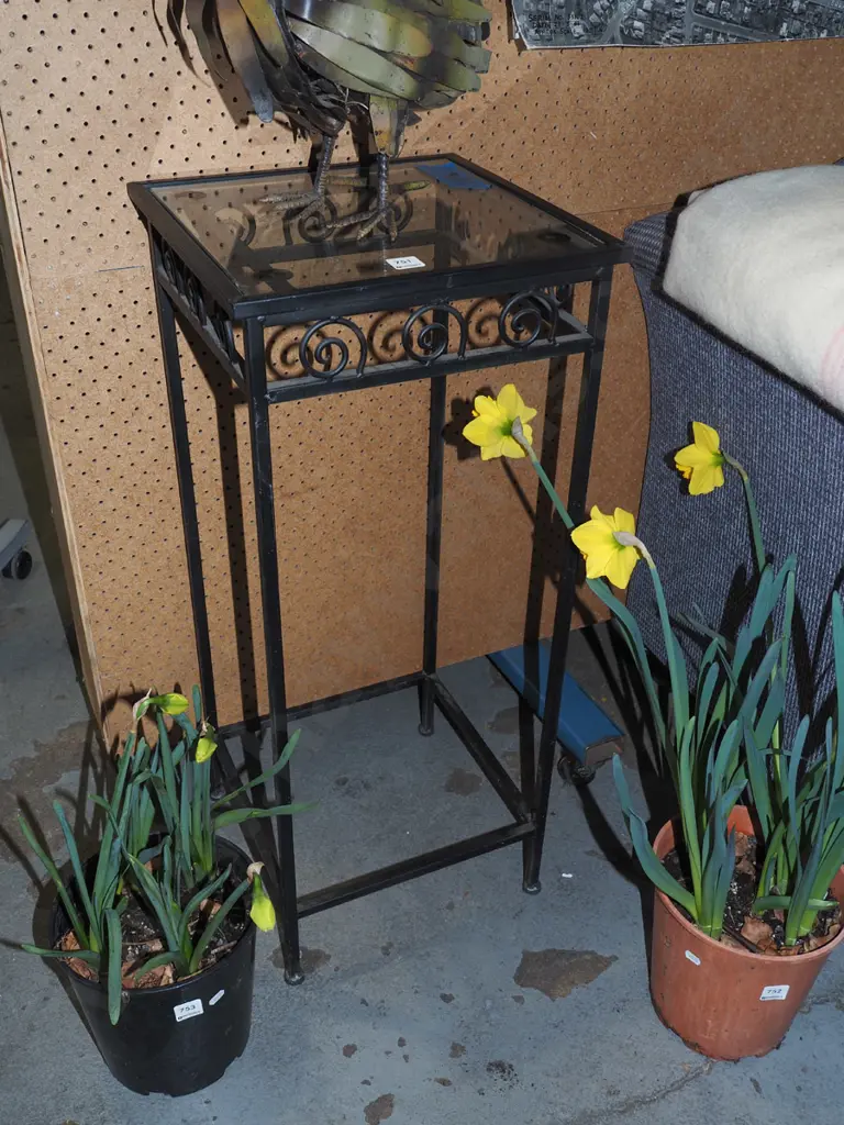 metal and glass top jardiniere stand H800 Image 1++