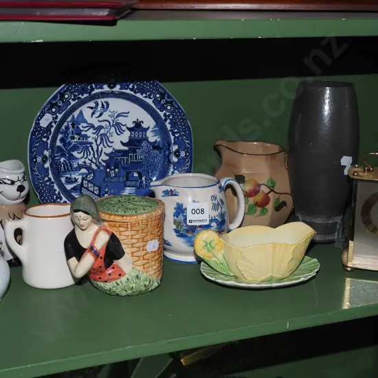 traveller's  clock, willow plate, vase etc