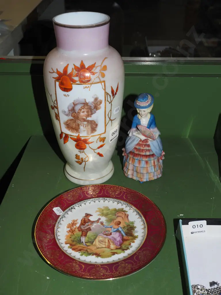 hand decorated and transfer milk glass vase, figurine, Limoges plate Image 1++