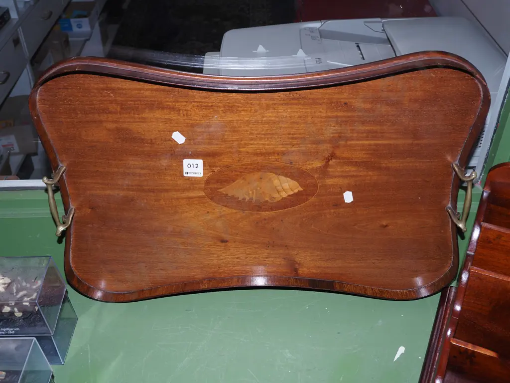 brass and wood inlay gallery tray W520 Image 1++