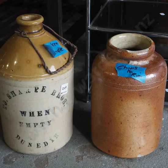 2x crocks -1 has broken handle, other has chips to rim