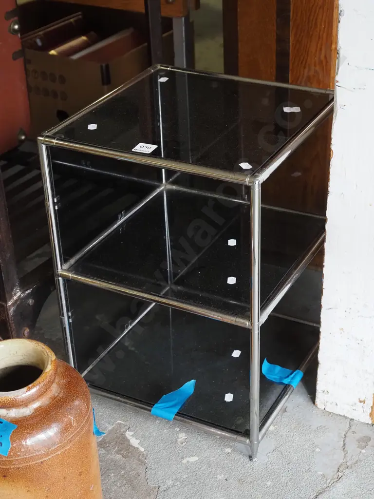 small chrome and smoked glass shelves H440 W320 D320 Image 1++