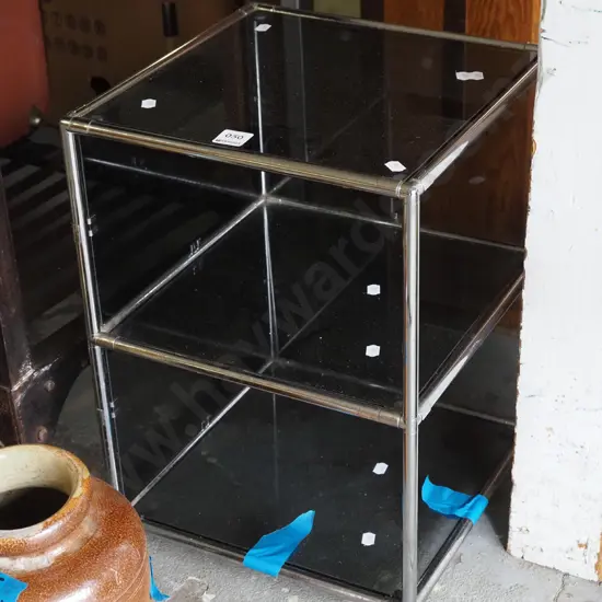 small chrome and smoked glass shelves H440 W320 D320